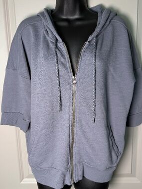 LOFT Ann Taylor Short Sleeve Zip-Up Hoodie | Periwinkle Blue | Oversized | Size